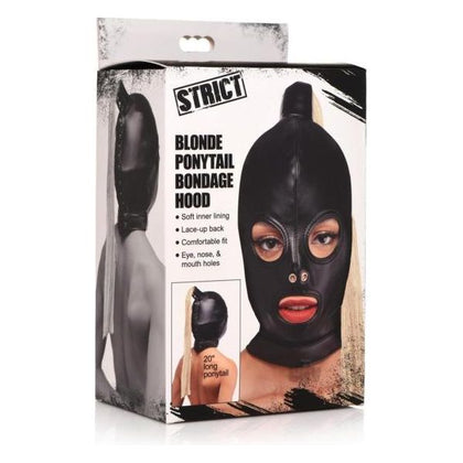 Strict Leather Blonde Ponytail Bondage Hood - Model SLBPH-001 - Unisex BDSM Headgear for Sensation Play and Objectification - Black - Adult Naughty Store