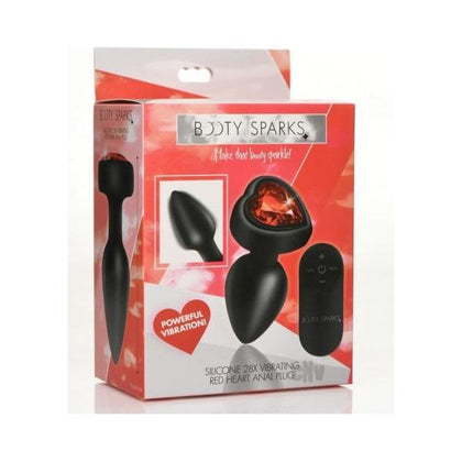 Booty Sparks Red Heart Gem Anal Plug - Model SM: Vibrating Silicone Butt Plug for Intense Pleasure - Red/Black - Adult Naughty Store