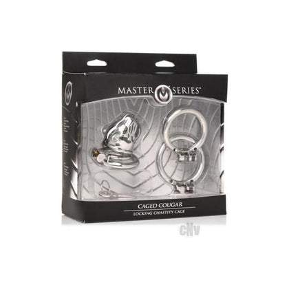Introducing the Exquisite Stainless Steel Caged Cougar Locking Chastity Cage - Model CC-5000S: Male Genital Restraint for Intense Pleasure - Metal