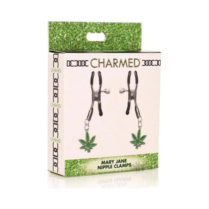 Introducing the Sensual Delights Charmed Mary Jane Nipple Clamps - Green, the Perfect Pleasure Enhancer for All Genders! - Adult Naughty Store