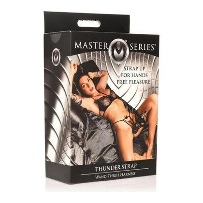 Introducing the Ms Thunder Strap Wand Black Thigh Harness Strap-On Dildo Holder for Women's Solo and Couples Play - Model MTW-001 - Vegan Leather - Black - Adult Naughty Store