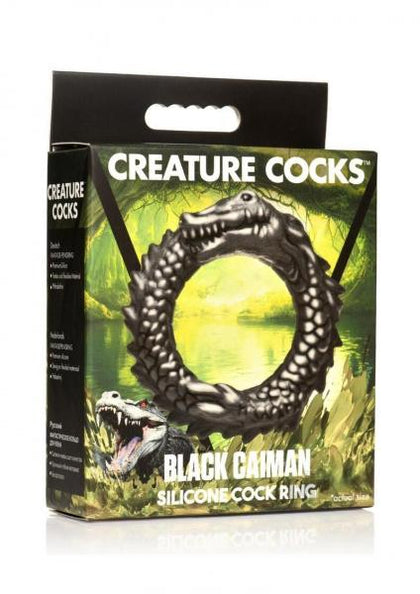 Creature Cocks Black Caiman Fantasy C-Ring - Model: Smiling Danger 3.3 - Men's Silicone Erection Enhancer - Black