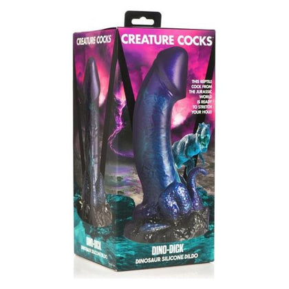 Introducing the Luxe Enterprises Creature Cocks Dino Dick Dinosaur Lg Silicone Dildo | Model: 12345 | Unisex | Anal & Vaginal Play | Glittering Blues, Blacks, Purples, and Teals