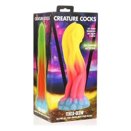 🔥 Creature Cock Tenta Glow Neon Blue Silicone Tentacle Dildo CC-TG001 for Him and Her - Stimulates P-Spot & G-Spot - Glows in the Dark!