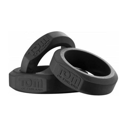 Tom of Finland 3 Piece Silicone Cock Ring Set Black - Premium Erection Support for Men - Enhance Pleasure and Performance - Adult Naughty Store