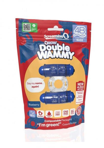 4B Double Wammy Blueberry Vibrating Ring - Dual-Action Pleasure for Couples
