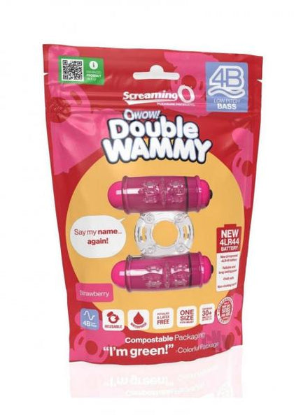4B Double Wammy Strawberry Vibrating Ring - Dual-Action Couples Pleasure Toy for Him and Her