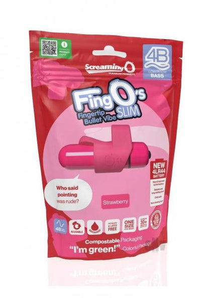 4B FingO Slim Strawberry Finger Vibe - Powerful 6-Function Waterproof Silicone Sleeve for Intimate Pleasure