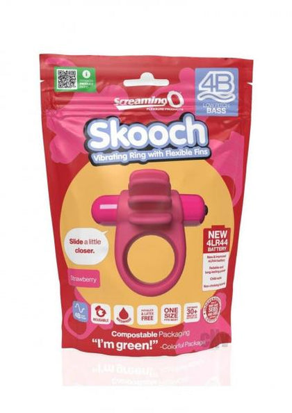 4B Skooch Strawberry Vibrating Cock Ring - Model 4B-001 - For Couples - Clitoral Stimulation - Red