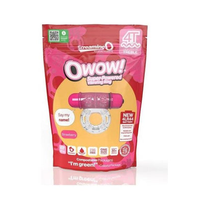 Screaming O 4T OWow Strawberry Vibrating Ring - Model 4TOWOW-001 - Pleasure Enhancer for Couples - Clitoral Stimulation - Red
