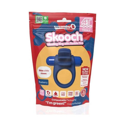 Introducing the Juicy Tingles 4t Skooch Blueberry Vibrating Cock Ring - Model 4T, For Him and Her, Clitoral Stimulation, Blueberry