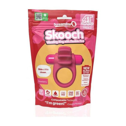 Skooch 4T Vibrating Cock Ring Strap-On Model 47 - Male/Female Clitoral Stimulation - Strawberry Red