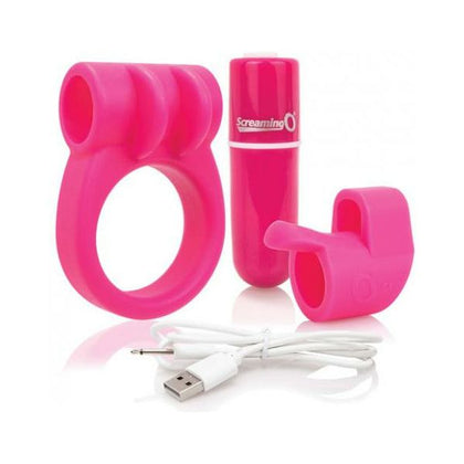 Charged CombO Kit #1 Pink - Complete Better Sex Kit for Couples - Cock Ring & Finger Sleeve for Intense Pleasure - 10 Function Rumbling Vooom Bullet - Waterproof & Body Safe - Model: CC1-PNK
