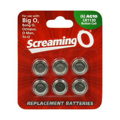 Screaming O Batteries AG10 LR1130 Button Cell 6 Pack - Reliable Power Source for Big O, Big O2, Bong O, Bang O, Tri O, Oman, and Octopus Vibrators - Unisex Pleasure Accessories - Vibrant Assorted Colors