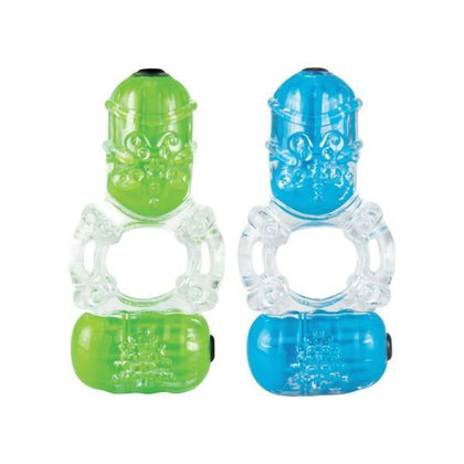 Color Pop Big O 2 Double Vibrating Erection Ring - Powerful Dual Action Cock Ring for Couples - Model CPB02 - Male Pleasure - Green and Blue