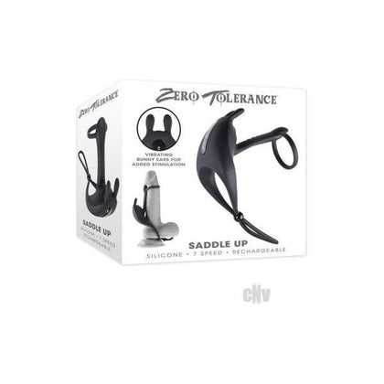 Introducing the Zt Saddle Up Black Penis Ring & Girth Enhancer with Dual Motors and Vibrating Bunny Ears - Model X132 for Men - Enhances Pleasure - Black