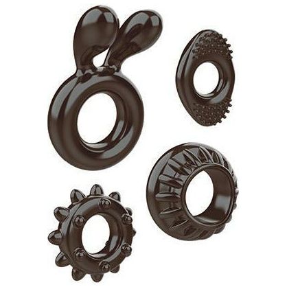 Introducing the SensaPlay Ring My Bell Cock Ring Black Kit - 4 Cock Rings for Enhanced Pleasure! - Adult Naughty Store