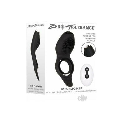 Evolved Novelties Mr Flicker Black Vibrating and Tongue Flicking Cock Ring - Model ZT-MF001 - Unisex Pleasure Toy for Enhanced Intimacy