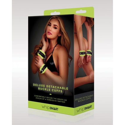 Whip Smart Glow In The Dark Deluxe Detachable Buckle Cuffs: Premium Bondage Restraints for Ultimate Pleasure - Model WS-GD-BC-001, Unisex, Wrist and Ankle Play, Luminous Green - Adult Naughty Store