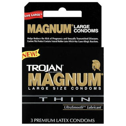 Trojan Magnum Thin 3-Pack - Large Size Tapered Base Condoms for Ultimate Pleasure - Model MT3 - Male - Intense Sensation & Safety - Clear