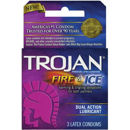 Introducing the Trojan Fire and Ice Dual Action Condoms - Box of 3: Experience Unmatched Passion and Sensation!