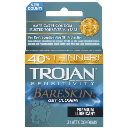 Trojan Bareskin Condoms - Ultra-Thin Latex Condoms for Enhanced Sensitivity and Pleasure - Model X3 - Male - Intimate Pleasure - Natural