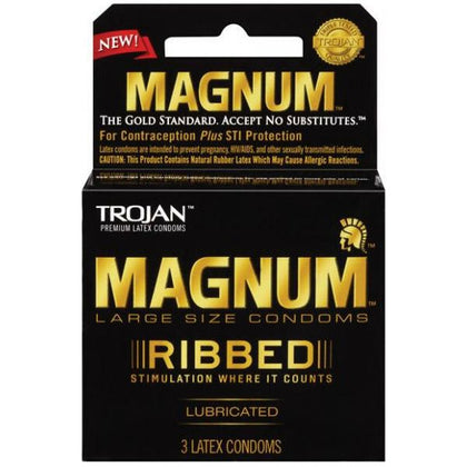 Trojan Magnum Ribbed Latex Condoms - Enhanced Stimulation for Couples - Model R3X - Unisex - Pleasure for Him and Her - Silky Black