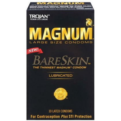 Trojan Magnum Bareskin Condoms 10 Count Box - Ultra-Thin Latex Condoms for Enhanced Sensitivity and Comfort - Model: Magnum Bareskin - Designed for Men - Pleasure-Focused Design for Intimate Moments - Jet Black