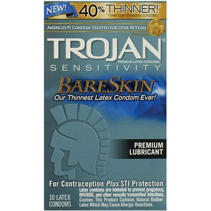 Trojan Bare Skin Condoms - Ultra-Thin Latex Contraceptive Protection for Enhanced Sensitivity and Pleasure - Box of 10