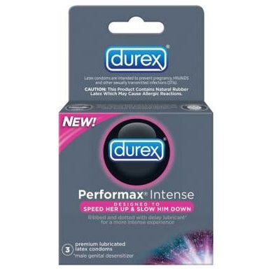 Durex Performax Intense Condoms - Enhance Pleasure and Extend Performance - Box of 3