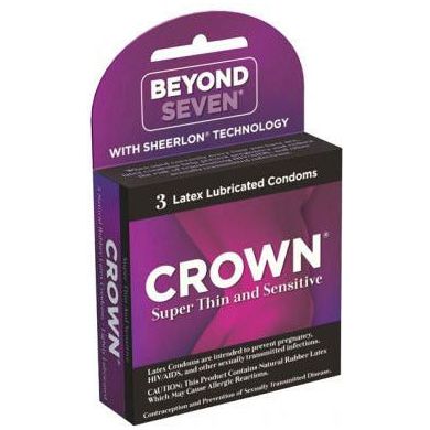 Crown Latex Condoms 3 Pack - Ultra-Thin, Pink Tinted, Lubricated Condoms for Enhanced Pleasure - Model C3P
