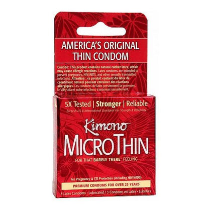 Kimono MicroThin Condoms - Ultra-Thin Latex Contraceptive Protection - Box of 3 - For Sensual Pleasure - Transparent