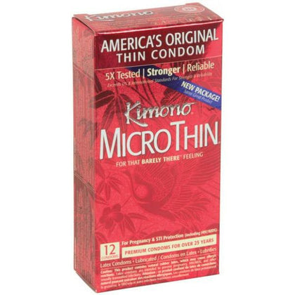 Kimono Micro Thin Condom - Ultra-Sensitive Japanese Latex Condom for Men and Women - Model: Micro Thin - #1 Rated Thin Condom for Intense Pleasure - Natural Latex - Vegan Friendly - Paraben and Glycerin Free - Low Latex Smell - Box of 12 - Transparent