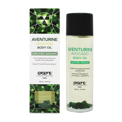 Exsens Organic Aventurine Avocado Crystal Body Oil - Nourishing Moisturizer for Skin and Hair - 100ml