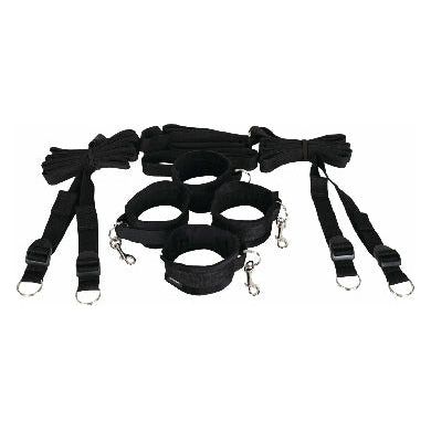 Introducing the Exquisite Pleasure Co. Under the Bed Restraint System Black - Model X123: Ultimate Bondage Experience for Couples