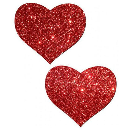 Glitter Pleather Heart Red Pasties - Model XH-27 - Women's Nipple Covers - Sensual Pleasure - One Size
