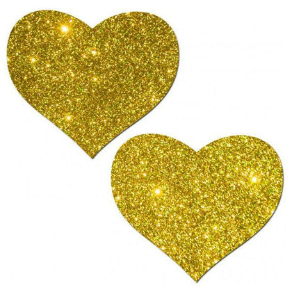 GlitterHeart Gold Glitter Heart Pasties O-S: Durable Pleather Nipple Covers for Women, Waterproof Adhesive, Handmade in the USA, Eco-Friendly, 3