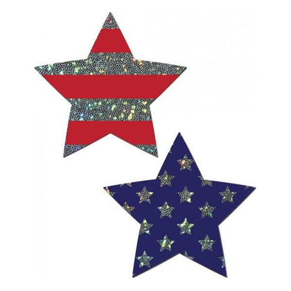 Pastease Glitter Patriotic Star Red Blue O-S - Sparkling Stars and Stripes Glitter Nipple Pasties for Women - Model: Patriotic Star - One Size - Enhance Your Sensual Appeal and Celebrate in Style!