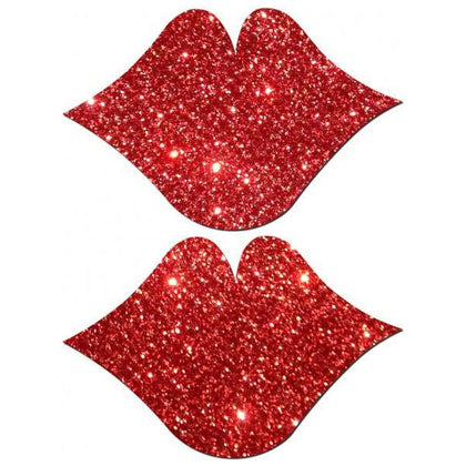 Pastease Lips Kisses Red Glitter Pasties O-S: Handcrafted Glitter Pleather Nipple Covers for Women - Model: Lips Kisses - Size: One Size - Enhance Your Sensual Experience with these Durable and Waterproof Lip-Shaped Pasties