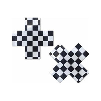 Pastease Checker Cross X Black White Pasties O-S: Sensual Lingerie - Checker Cross Nipple Pasties (Model: Checker Cross X) - Unisex - Intimate Pleasurewear - One Size
