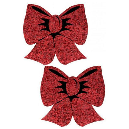 Pastease Hologram Bows Red Pasties - Sensual Holographic Nipple Covers for Women - Model: Hologram Bows - Size: 3.3