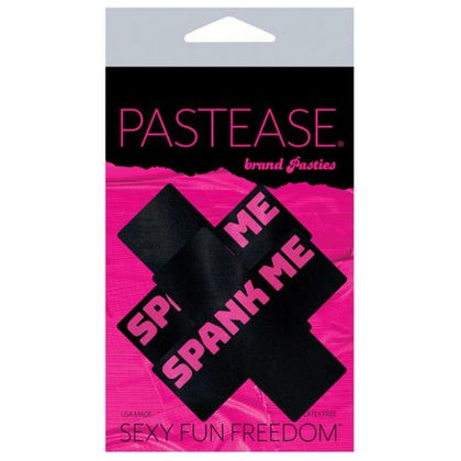 Pastease Spank Me Plus - Black-pink O-s Liquid Black Cross with Pink 'Spank Me' Nipple Pasties - Hand-made Soft Form-Fitting Lingerie for Women - Model: Plus X - Pleasure for Nipples - Size:  - Adult Naughty Store