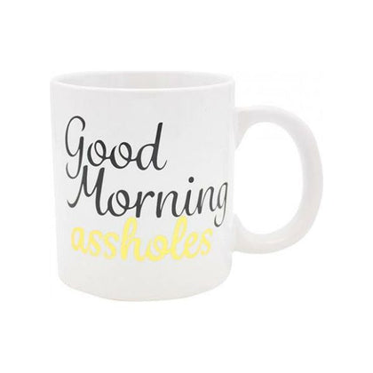 Island Dogs Attitude Mug Good Morning Asshole - 22oz White Cup with Black and Yellow Lettering