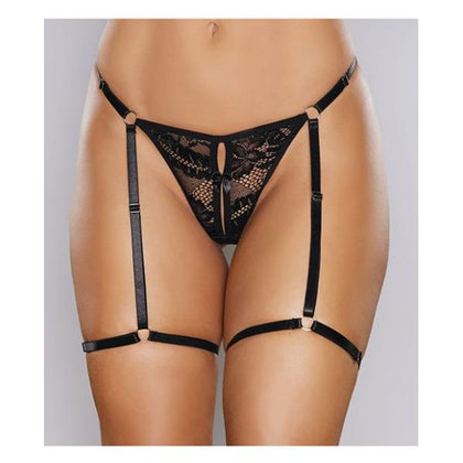 Adore Lace Thong Garter Black O/s Women's Intimate Lingerie Seductively Styled for Hip Hip 36in.-40in.