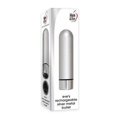 Adam & Eve Rechargeable Silver Metal Bullet Vibrator - Model EVE-9001 - Unisex Clitoral and Erogenous Zone Stimulator - Satin Smooth Surface - 9 Vibration Speeds and Functions - Waterproof - Silver