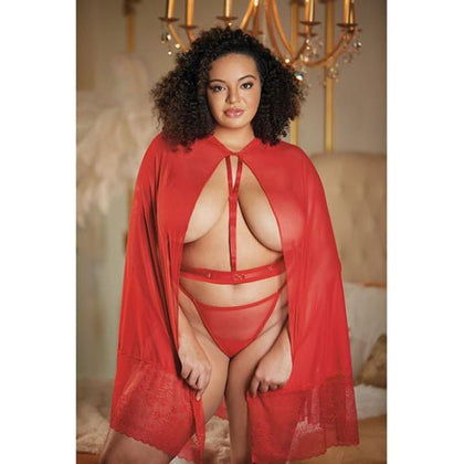 Allure Red Lace & Mesh Cape with Attached Waist Belt - Model ALR-LM-001 - Women's Lingerie - Full Coverage - Queen Size - Adult Naughty Store