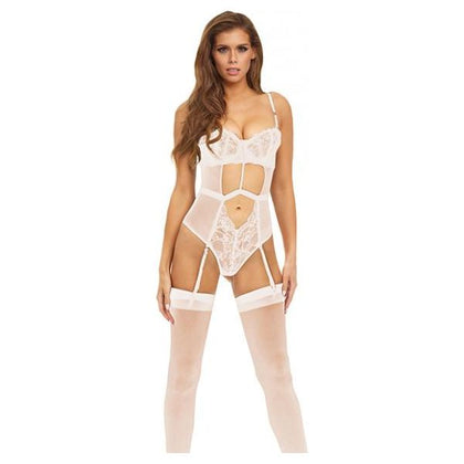 Bombshell Boudoir Strap Overlay Teddy - White, Model SM, Women's, Sensual Pleasure, Size Small