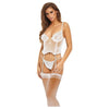 Bombshell Boudoir Lace & Mesh V Wire Corset w/Garters & G-String White LG - Seductive Women's Lingerie Set for Enhanced Pleasure - Model: BB-112 - Size: Large - Adult Naughty Store