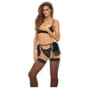 Bombshell Boudoir Lace V Wire Open Cup Bra, Garter Skirt & G-String - Model BB-LSK-001 - Women's Intimate Lingerie Set - Black - Size Medium (34in.-36in. Bust, 26in.-28in. Waist, 36in.-38in.  - Adult Naughty Store