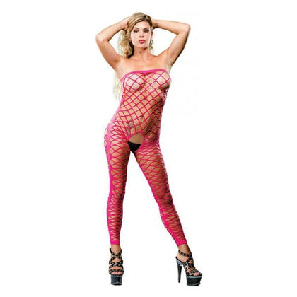 Beverly Hills Naughty Girl Crotchless Mesh Jumper - Sensual Intimates Lingerie Model NBG-3421 - Women's Open Crotch Bodysuit for Alluring Bedroom Play - Pink, One Size Fits Most